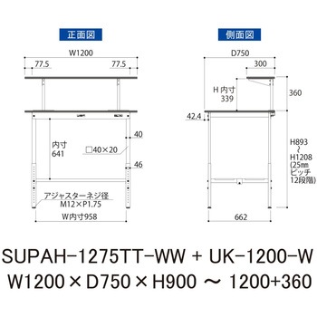 軽量作業台/耐荷重150kg_架台付_高さ調整H900～1200_全面棚板付_ワークテーブル150シリーズ 山金工業