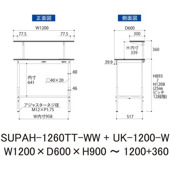 軽量作業台/耐荷重150kg_架台付_高さ調整H900～1200_全面棚板付_ワークテーブル150シリーズ 山金工業
