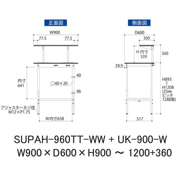 軽量作業台/耐荷重150kg_架台付_高さ調整H900～1200_全面棚板付_ワークテーブル150シリーズ 山金工業