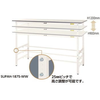 軽量作業台/耐荷重150kg_架台付_高さ調整H900～1200_半面棚板付_ワーク