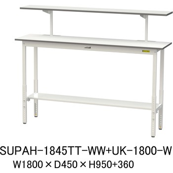 軽量作業台/耐荷重150kg_架台付_高さ調整H900～1200_半面棚板付_ワークテーブル150シリーズ 山金工業