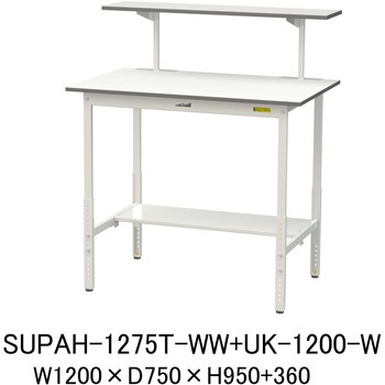 軽量作業台/耐荷重150kg_架台付_高さ調整H900～1200_半面棚板付_ワークテーブル150シリーズ 山金工業