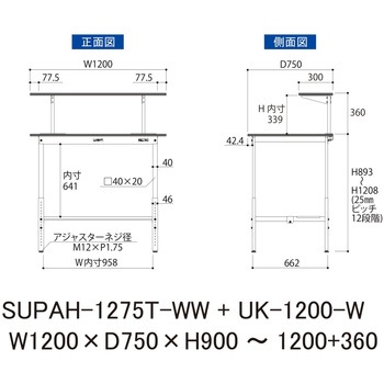 軽量作業台/耐荷重150kg_架台付_高さ調整H900～1200_半面棚板付_ワークテーブル150シリーズ 山金工業