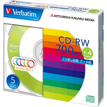 CD-RW 繰り返し記録用 700MB 1-4倍速 カラーミックス Verbatim(バーベイタム)