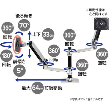 エルゴトロン LX デュアル モニターアーム 縦/横型 2画面 ホワイト 24インチ(6.4~18.1kg)まで VESA規格対応 ERGOTRON(エルゴトロン)