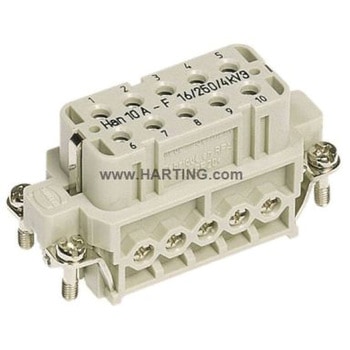 Harting ヘビーデューティパワーコネクタ Han A シリーズ メス 10極 16A 600 V 10A ハーティング