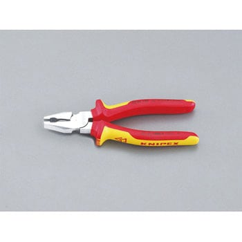 180mm 電工ペンチ(絶縁グリップ・偏芯型/メッキ) エスコ