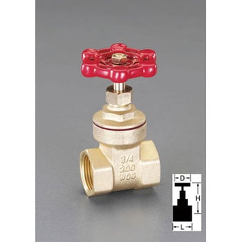 NPT 1/4”   ゲートバルブ(真鍮製) エスコ