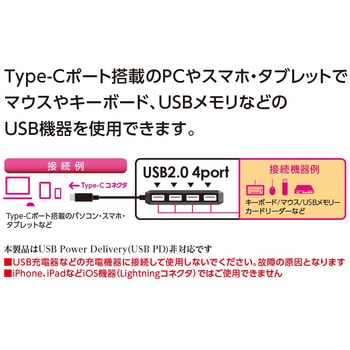 USB2．0/Type-C/4ポートハブ/15cm ナカバヤシ