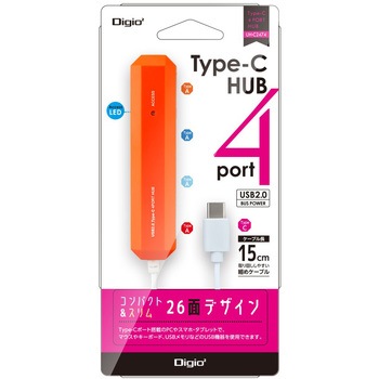 USB2．0/Type-C/4ポートハブ/15cm ナカバヤシ