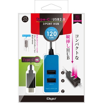 Type-C/USB2．0/3ポートハブ/120cm ナカバヤシ