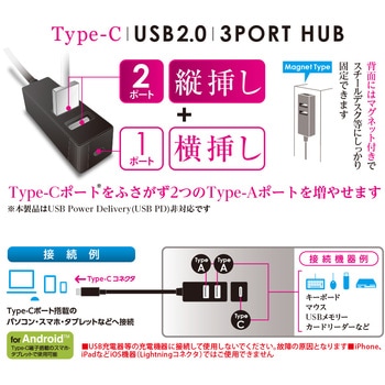 Type-C/USB2．0/3ポートハブ/120cm ナカバヤシ