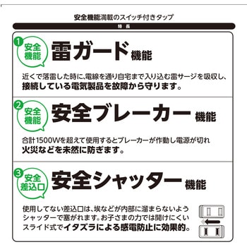 安全機能満載スイッチ付OAタップ/2m ナカバヤシ