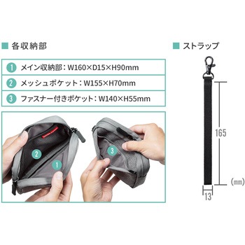 ガジェットポーチ(S、グレー) サンワダイレクト