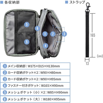 ガジェットポーチ(M、グレー) サンワダイレクト