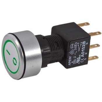 Apem 押しボタンスイッチ 6 A @ 250 V ac ラッチ パネルマウント 青 2極オン / オフスイッチ APEM