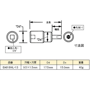 3/8"sqx9.5mm [-]ビットソケット - エスコ