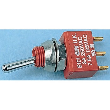 C & K トグルスイッチ (オン)-オフーオン 単極双投(SPDT) パネルマウント 7.5 A @ 28 V dc C & K COMPONENTS