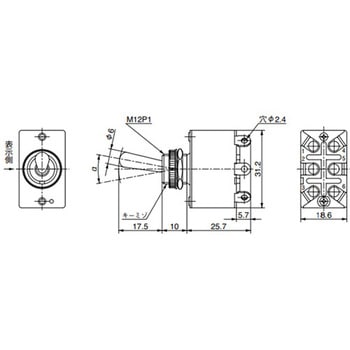 125V/15A(12mm) 2極双投/トグルスイッチ - エスコ