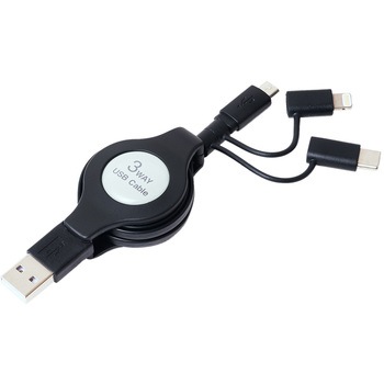 3Way 変換式USBタフケーブル 1.2m 3A 充電コード typeC 3Way 変換式USB