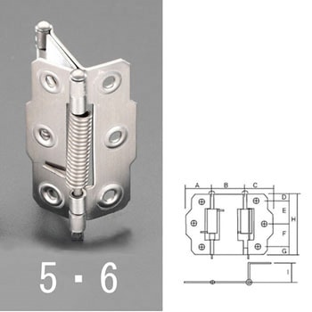 75x22mm  丁 番(両開/スプリング入/ステンレス製) エスコ