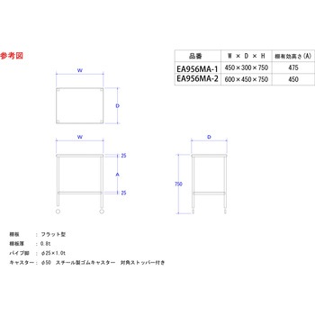 450x300x750mm/ 5kg ワゴン(ステンレス製) エスコ