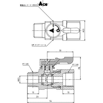 Rc3/8"xR 3/8" ミニボールバルブ(ステンレス製) エスコ