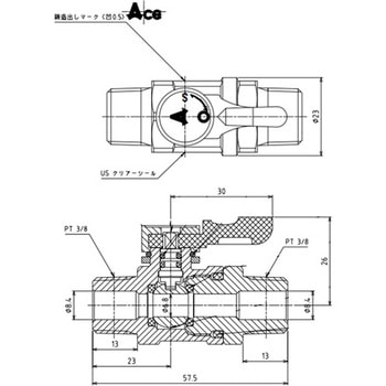 R 3/8"xR 3/8" ミニボールバルブ(ステンレス製) エスコ