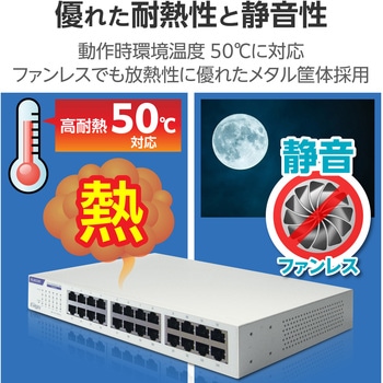 スイッチングハブ LANハブ Giga対応 1000/100/10Mbps 金属筐体 電源内蔵 ファンレス エレコム