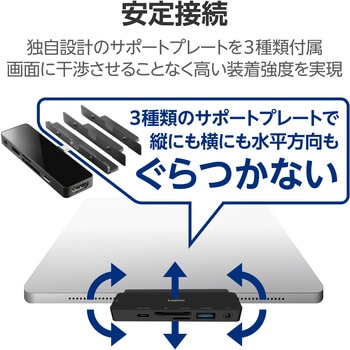 USB Type C ドッキングステーション ハブ 6-in-1 PD 100W給電 直挿しタイプ iPad専用 ロジテック