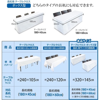 長机用 はっ水テーブルクロス ボックス型 145×320cm 5枚入 丸金
