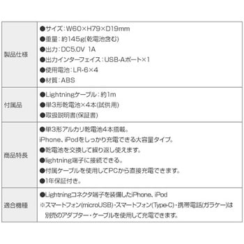 M4161P 電池交換充電器 Lightningケーブル付属 1個 TOPLAND 【通販モノタロウ】