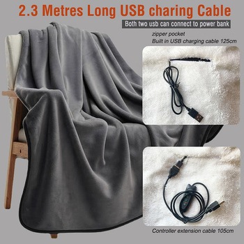 USBブランケット 電気毛布 グレー Electric Blanket CRECOTE