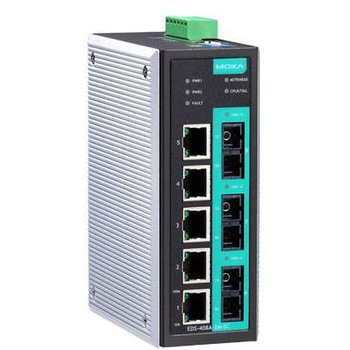 8ポート(5xRJ45 3xシングルSC)マネージドスイッチ ±24/±48VDC入力電圧 MOXA