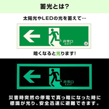 中輝度 蓄光式 避難誘導標識 消防認定品 両面テープ付き TPSNシリーズ 硬質塩ビ板タイプ エルティーアイ