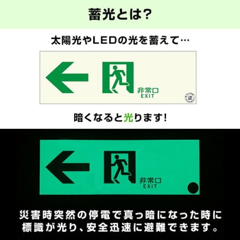 中輝度 蓄光式 避難誘導標識 消防認定品 両面テープ付き TPSNシリーズ 硬質塩ビ板タイプ エルティーアイ