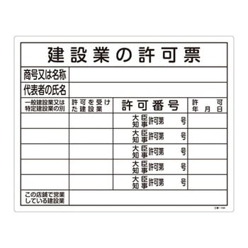 工事用標識(許認可標識板) 日本緑十字社