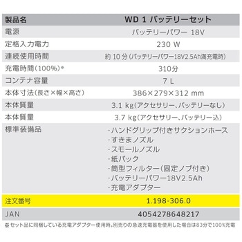 乾湿両用バキュームクリーナーWD 1 バッテリーセット ケルヒャー