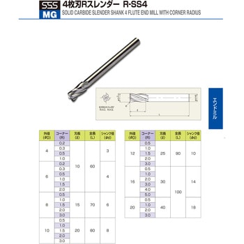 4枚刃R付スレンダーエンドミル 三洋工具