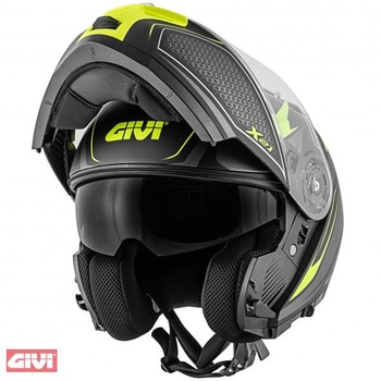 Hps Hx21 フリップアップ ヘルメット Graphics Globe Shiver ブラック/チタン/イエロー マット サイズ 56/S - GIVI(ジビ)