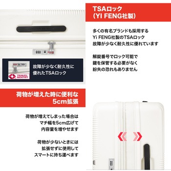 GENESIS(ジェネシス) スーツケース 66cm 無料預入/74L/5cm拡張/TSAロック/スーツケースカバー・ネームタグ付/バニラホワイト SWISS MILITARY