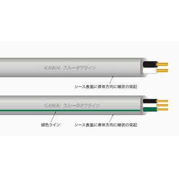 スルータフライン(ソフト)2.0mm×2C 600Vビニル絶縁ビニルシースケーブル平形 カワイ電線 導体径2mm 1巻(100m) -  【通販モノタロウ】