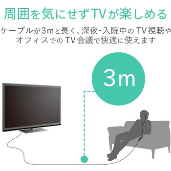 テレビ用ステレオヘッドホン/耳栓タイプ/Φ10mmドライバー/Affinity sound/高耐久ケーブル エレコム