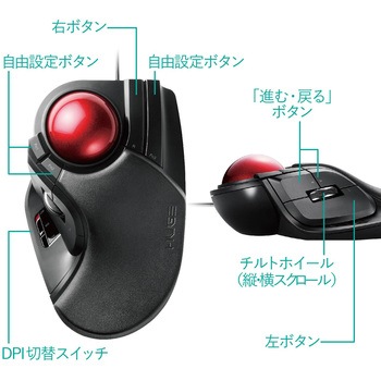 トラックボールマウス 有線 USB 8ボタン 人差し指 大型ボール 直径52mm パームレスト搭載 チルト機能 エレコム