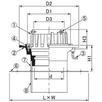 ルーフドレイン デッキプレート用 バルコニー中継用 サイズ 125 先付け 打込み式 ねじ込み接続 5インチ アスファルト シート防水用 SG1B＋D ニムラ デッキプレート用ルーフドレイン アスファルト・シート防水用 先付け