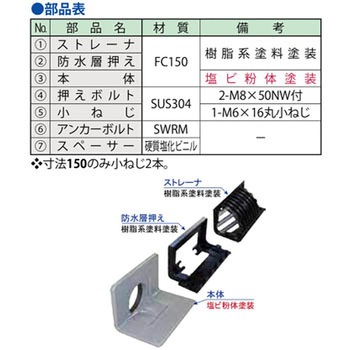 ルーフドレイン(本体塩ビ被覆)バルコニー中継用(塩ビシート防水用) 第一機材