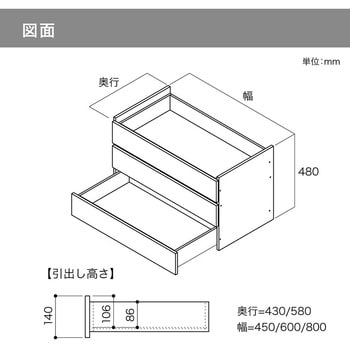 ウォールゼットノエル3 フレーム引出し 3段 南海プライウッド 収納材 【通販モノタロウ】