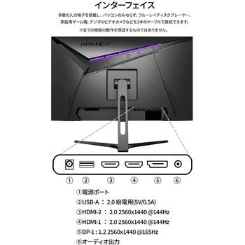 ゲーミング液晶ディスプレイ 27型/2560×1440/DP×1、HDMI×2/ブラック/スピーカー：有 JAPANNEXT