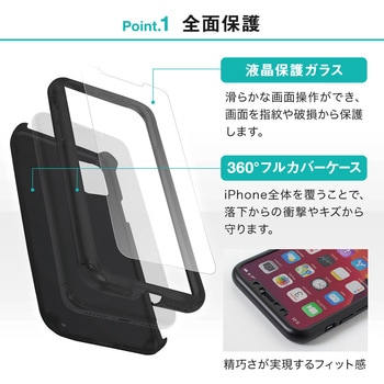 iPhone11ProMax360度全面保護フルカバーケース&光沢ガラスブラック OWLTECH(オウルテック)