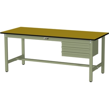 ワークテーブル300シリーズH740固定式(3段(浅型W500mm)キャビネット付き) 山金工業